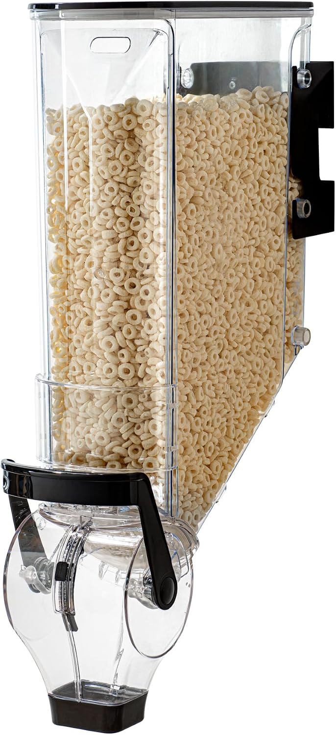 Met Lux 3.4 Gallon Dry Food Dispenser, 1 Airtight Cereal Dispenser - Wall-Mounted, Single Control, 1 Black Plastic Grain Holder, For Snacks, Nuts, Or Coffee Beans