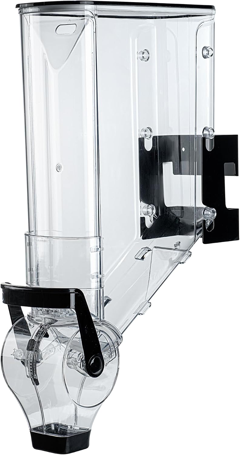 Met Lux 3.4 Gallon Dry Food Dispenser, 1 Airtight Cereal Dispenser - Wall-Mounted, Single Control, 1 Black Plastic Grain Holder, For Snacks, Nuts, Or Coffee Beans