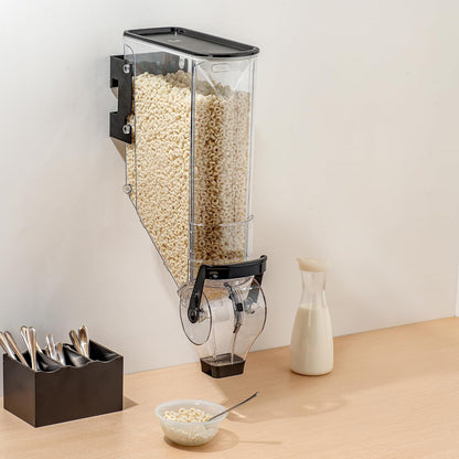 Met Lux 3.4 Gallon Dry Food Dispenser, 1 Airtight Cereal Dispenser - Wall-Mounted, Single Control, 1 Black Plastic Grain Holder, For Snacks, Nuts, Or Coffee Beans