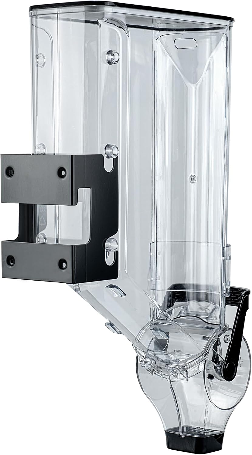 Met Lux 3.4 Gallon Dry Food Dispenser, 1 Airtight Cereal Dispenser - Wall-Mounted, Single Control, 1 Black Plastic Grain Holder, For Snacks, Nuts, Or Coffee Beans