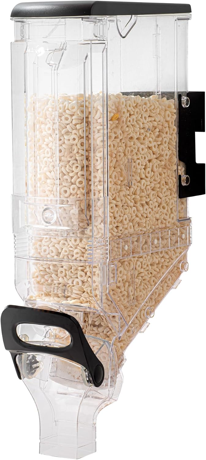 Met Lux 3.4 Gallon Dry Food Dispenser, 1 Airtight Cereal Dispenser - Wall-Mounted, Single Control, 1 Black Plastic Grain Holder, For Snacks, Nuts, Or Coffee Beans