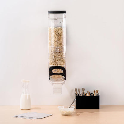 Met Lux 3.4 Gallon Dry Food Dispenser, 1 Airtight Cereal Dispenser - Wall-Mounted, Single Control, 1 Black Plastic Grain Holder, For Snacks, Nuts, Or Coffee Beans