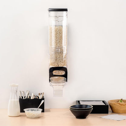 Met Lux 3.4 Gallon Dry Food Dispenser, 1 Airtight Cereal Dispenser - Wall-Mounted, Single Control, 1 Black Plastic Grain Holder, For Snacks, Nuts, Or Coffee Beans