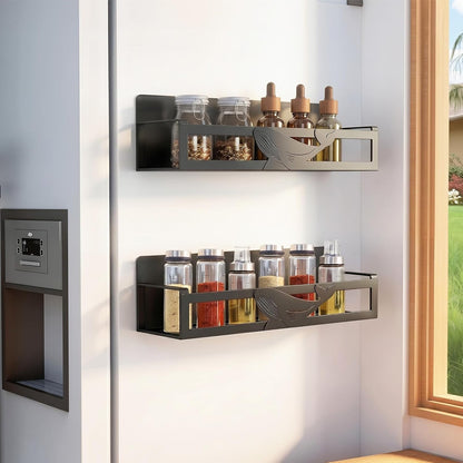 Magnetic Spice Rack for Refrigerator, 4-Pack Metal Seasoning Organizer for Kitchen Storage Organization, Magnetic Shelf for Fridge Space Saving Spice Organizer, Black