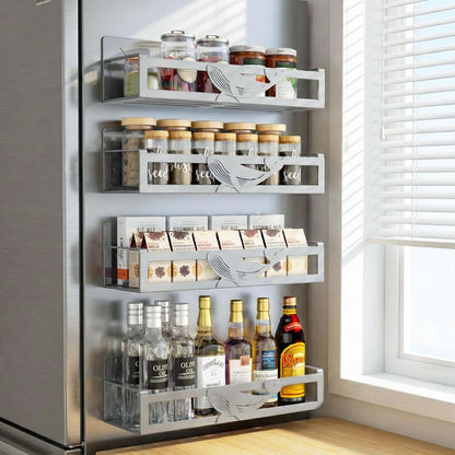 Magnetic Spice Rack for Refrigerator, 4-Pack Metal Seasoning Organizer for Kitchen Storage Organization, Magnetic Shelf for Fridge Space Saving Spice Organizer, Black