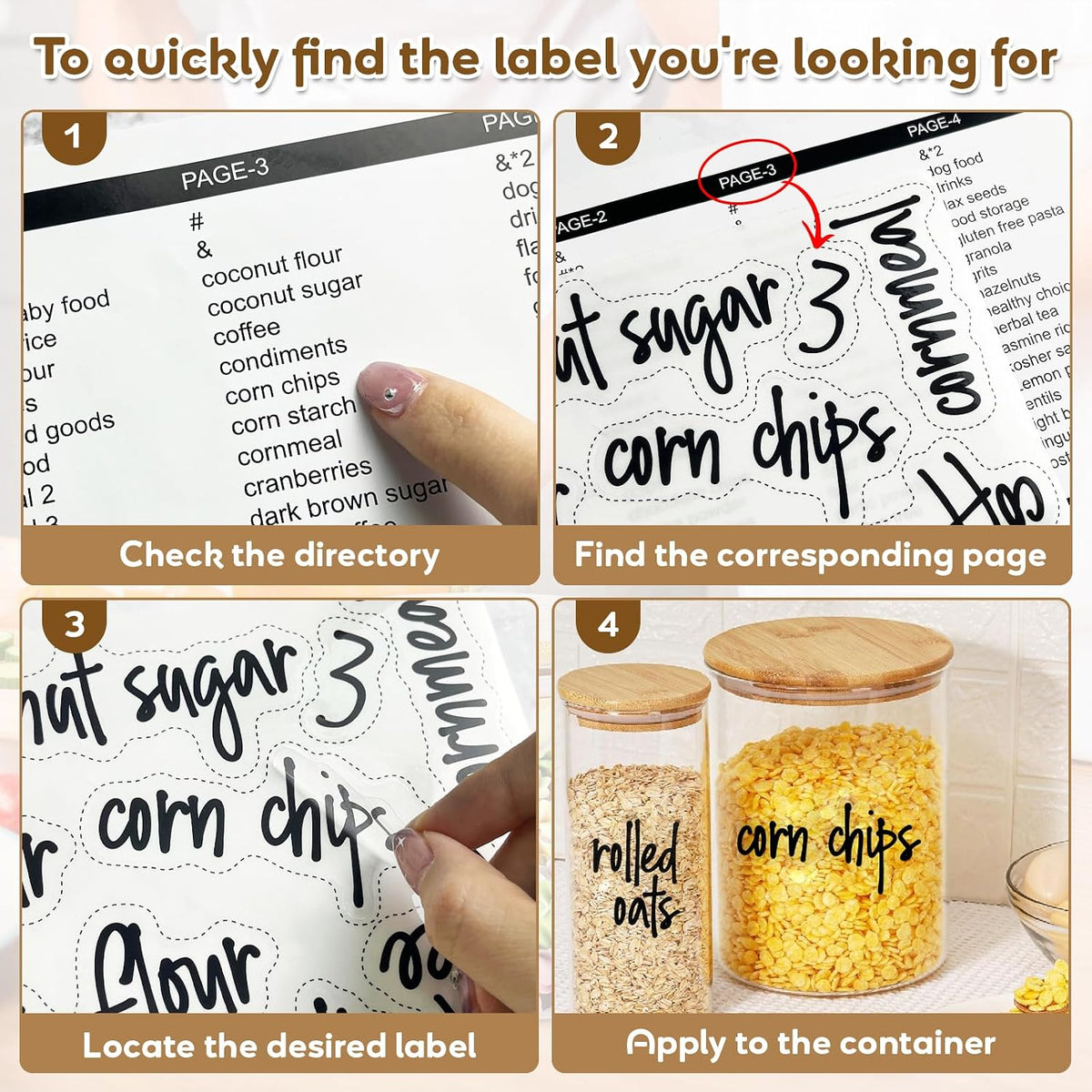170PCS Kitchen Pantry Labels for Food Containers, Black Script Clear Labels | Water & Oil Resistant Preprinted Labels, Easy Peel and Stick for Jars, Bins, Containers and Food Storage Organization