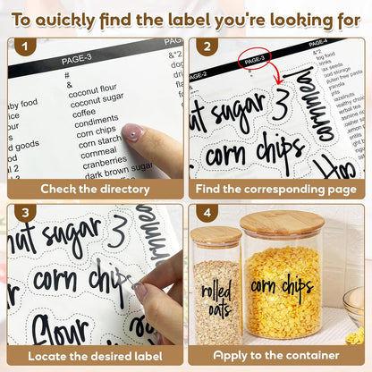 170PCS Kitchen Pantry Labels for Food Containers, Black Script Clear Labels | Water & Oil Resistant Preprinted Labels, Easy Peel and Stick for Jars, Bins, Containers and Food Storage Organization