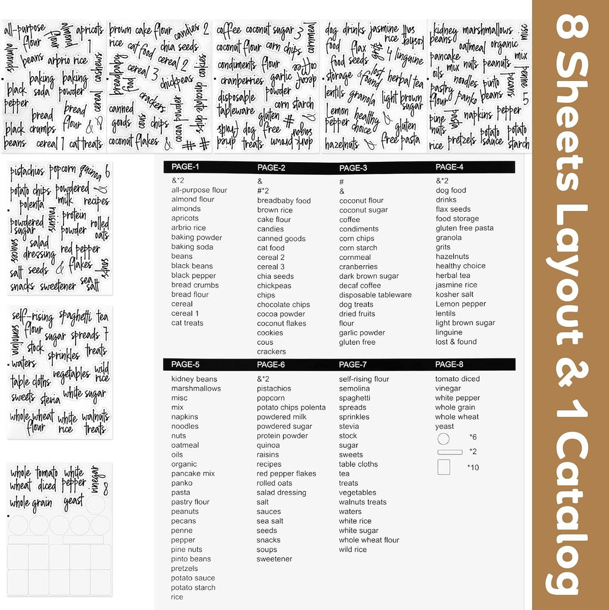 170PCS Kitchen Pantry Labels for Food Containers, Black Script Clear Labels | Water & Oil Resistant Preprinted Labels, Easy Peel and Stick for Jars, Bins, Containers and Food Storage Organization