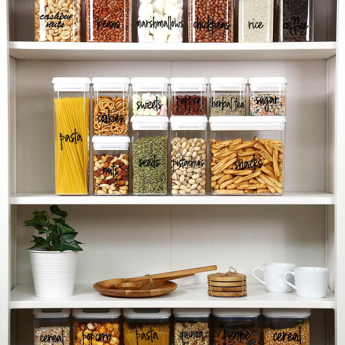 170PCS Kitchen Pantry Labels for Food Containers, Black Script Clear Labels | Water & Oil Resistant Preprinted Labels, Easy Peel and Stick for Jars, Bins, Containers and Food Storage Organization