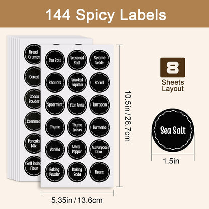 170PCS Kitchen Pantry Labels for Food Containers, Black Script Clear Labels | Water & Oil Resistant Preprinted Labels, Easy Peel and Stick for Jars, Bins, Containers and Food Storage Organization