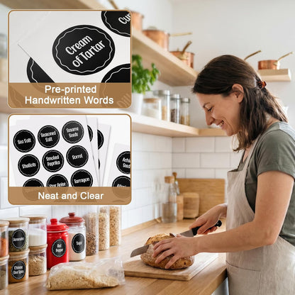 170PCS Kitchen Pantry Labels for Food Containers, Black Script Clear Labels | Water & Oil Resistant Preprinted Labels, Easy Peel and Stick for Jars, Bins, Containers and Food Storage Organization