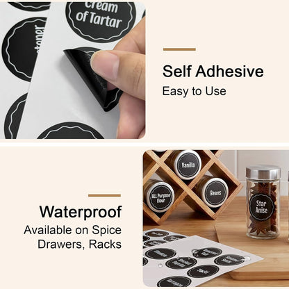 170PCS Kitchen Pantry Labels for Food Containers, Black Script Clear Labels | Water & Oil Resistant Preprinted Labels, Easy Peel and Stick for Jars, Bins, Containers and Food Storage Organization