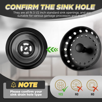 4 Pcs Matte Black Kitchen Sink Accessories Garbage Disposal Splash Guards 3.4'' Sink Drain Strainer and Stopper Stainless Steel Garbage Disposal Plug for Kitchen Drain Strainer