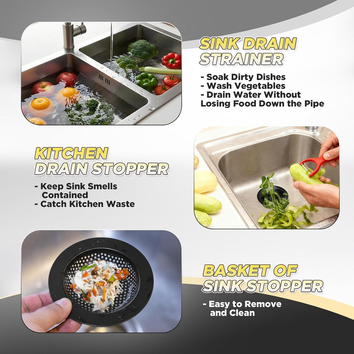 4 Pcs Matte Black Kitchen Sink Accessories Garbage Disposal Splash Guards 3.4'' Sink Drain Strainer and Stopper Stainless Steel Garbage Disposal Plug for Kitchen Drain Strainer