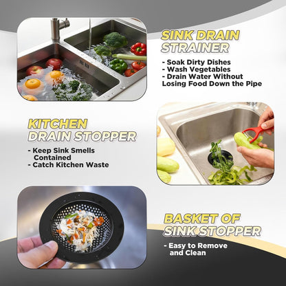 4 Pcs Matte Black Kitchen Sink Accessories Garbage Disposal Splash Guards 3.4'' Sink Drain Strainer and Stopper Stainless Steel Garbage Disposal Plug for Kitchen Drain Strainer