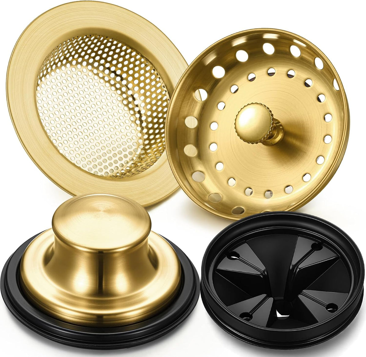 4 Pcs Matte Black Kitchen Sink Accessories Garbage Disposal Splash Guards 3.4'' Sink Drain Strainer and Stopper Stainless Steel Garbage Disposal Plug for Kitchen Drain Strainer