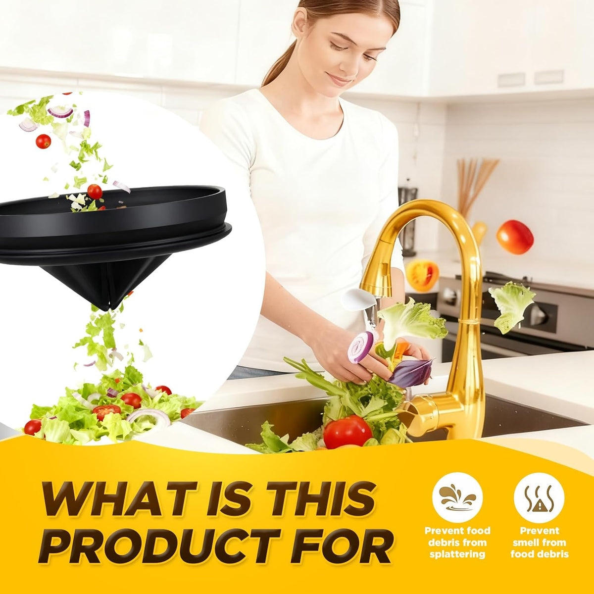 4 Pcs Matte Black Kitchen Sink Accessories Garbage Disposal Splash Guards 3.4'' Sink Drain Strainer and Stopper Stainless Steel Garbage Disposal Plug for Kitchen Drain Strainer