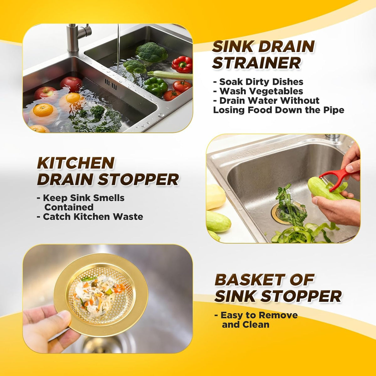 4 Pcs Matte Black Kitchen Sink Accessories Garbage Disposal Splash Guards 3.4'' Sink Drain Strainer and Stopper Stainless Steel Garbage Disposal Plug for Kitchen Drain Strainer