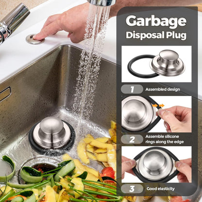 4 Pcs Matte Black Kitchen Sink Accessories Garbage Disposal Splash Guards 3.4'' Sink Drain Strainer and Stopper Stainless Steel Garbage Disposal Plug for Kitchen Drain Strainer