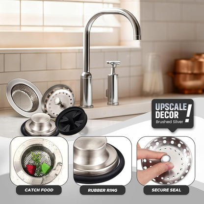 4 Pcs Matte Black Kitchen Sink Accessories Garbage Disposal Splash Guards 3.4'' Sink Drain Strainer and Stopper Stainless Steel Garbage Disposal Plug for Kitchen Drain Strainer