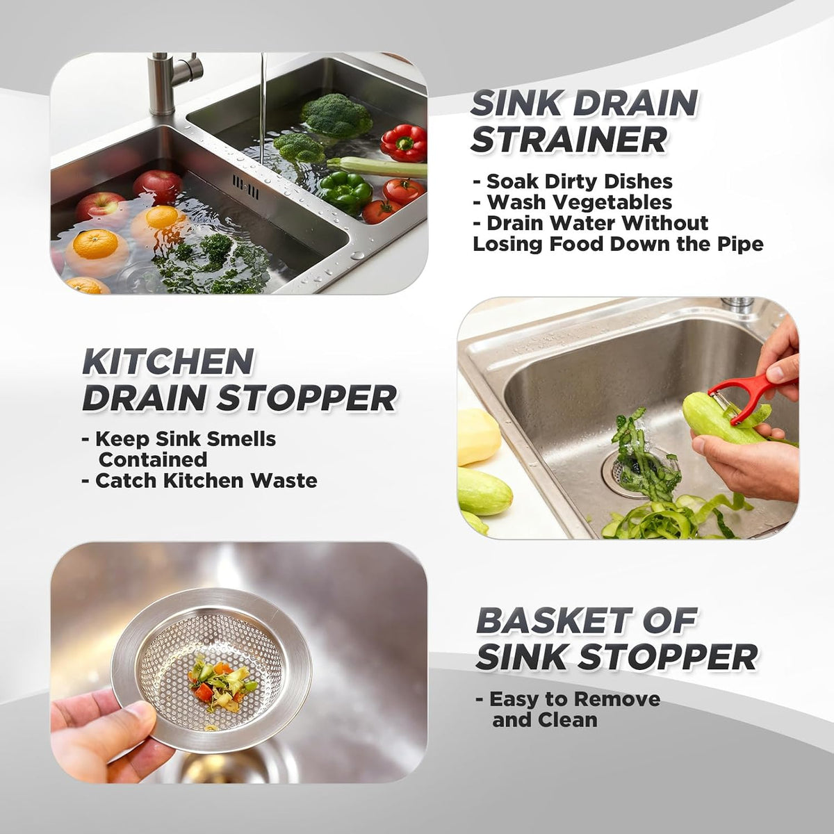 4 Pcs Matte Black Kitchen Sink Accessories Garbage Disposal Splash Guards 3.4'' Sink Drain Strainer and Stopper Stainless Steel Garbage Disposal Plug for Kitchen Drain Strainer