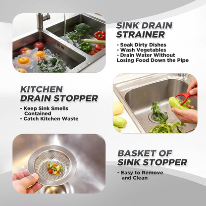 4 Pcs Matte Black Kitchen Sink Accessories Garbage Disposal Splash Guards 3.4'' Sink Drain Strainer and Stopper Stainless Steel Garbage Disposal Plug for Kitchen Drain Strainer