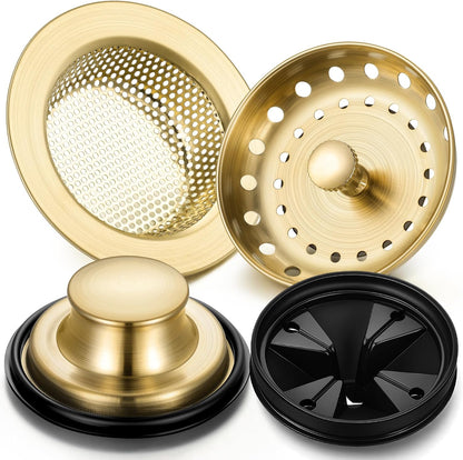 4 Pcs Matte Black Kitchen Sink Accessories Garbage Disposal Splash Guards 3.4'' Sink Drain Strainer and Stopper Stainless Steel Garbage Disposal Plug for Kitchen Drain Strainer