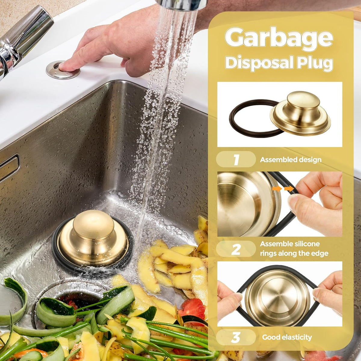 4 Pcs Matte Black Kitchen Sink Accessories Garbage Disposal Splash Guards 3.4'' Sink Drain Strainer and Stopper Stainless Steel Garbage Disposal Plug for Kitchen Drain Strainer