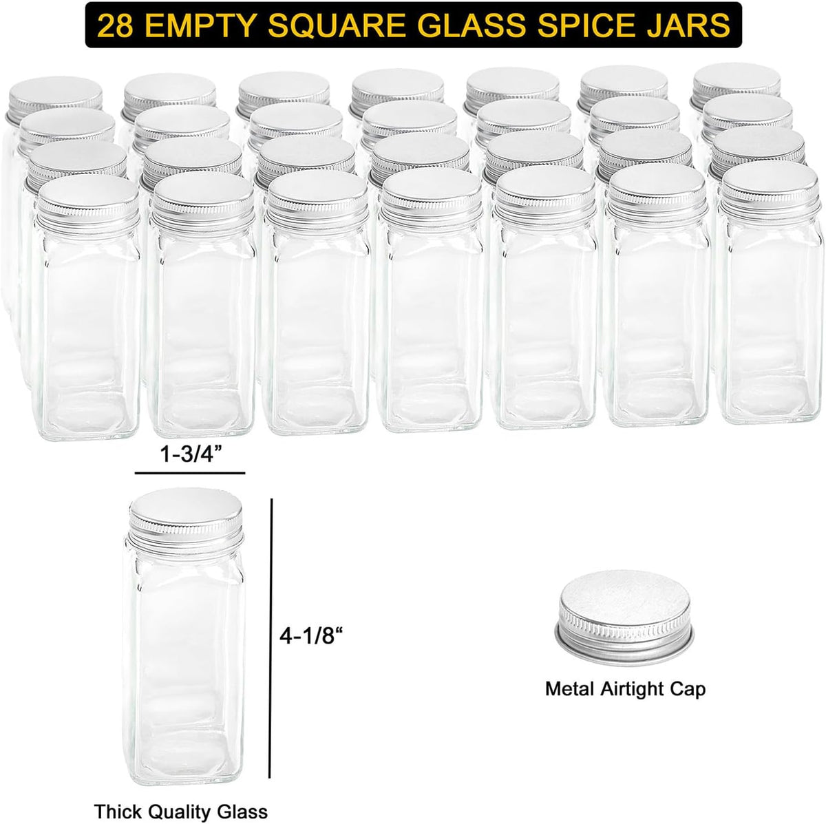 Spice Rack with 24 Spice Jars, 386 Spice Labels, Chalk Marker and Funnel, Wood Hanging Seasoning Shelf for Cabinet Door or Wall Mount (4 Pack)