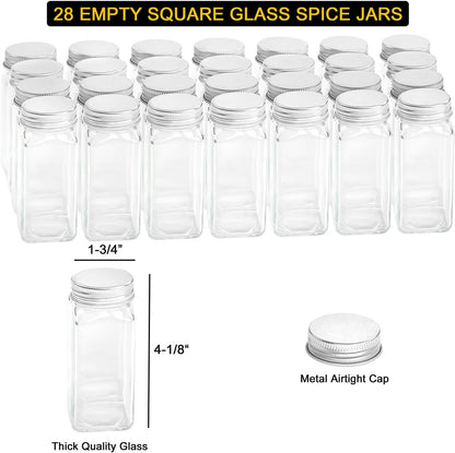 Spice Rack with 24 Spice Jars, 386 Spice Labels, Chalk Marker and Funnel, Wood Hanging Seasoning Shelf for Cabinet Door or Wall Mount (4 Pack)