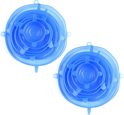 Silicone Stretch Seal Cover, 12 Pcs 6 Size Blue Elastic Silicone Seal Lids for Keeping Food Fresh in Refrigerator and Microwave Oven (blue)