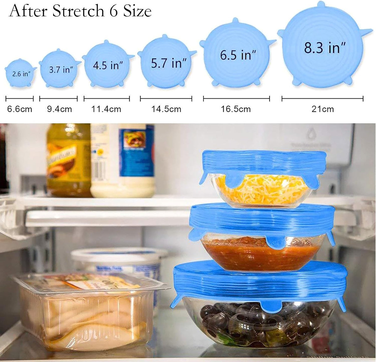 Silicone Stretch Seal Cover, 12 Pcs 6 Size Blue Elastic Silicone Seal Lids for Keeping Food Fresh in Refrigerator and Microwave Oven (blue)