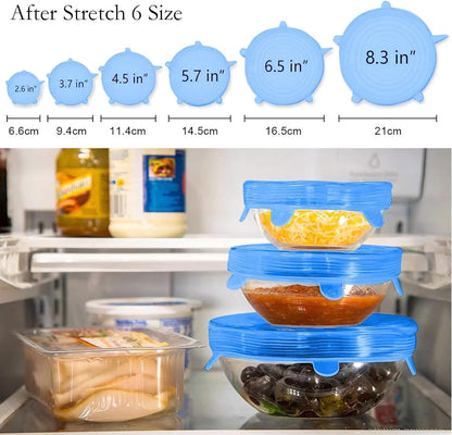 Silicone Stretch Seal Cover, 12 Pcs 6 Size Blue Elastic Silicone Seal Lids for Keeping Food Fresh in Refrigerator and Microwave Oven (blue)
