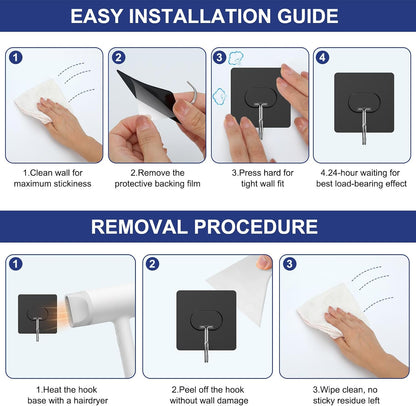 Adhesive Wall Hooks No Drill Large Clear Heavy Duty,13LB Sticky 8 Pack