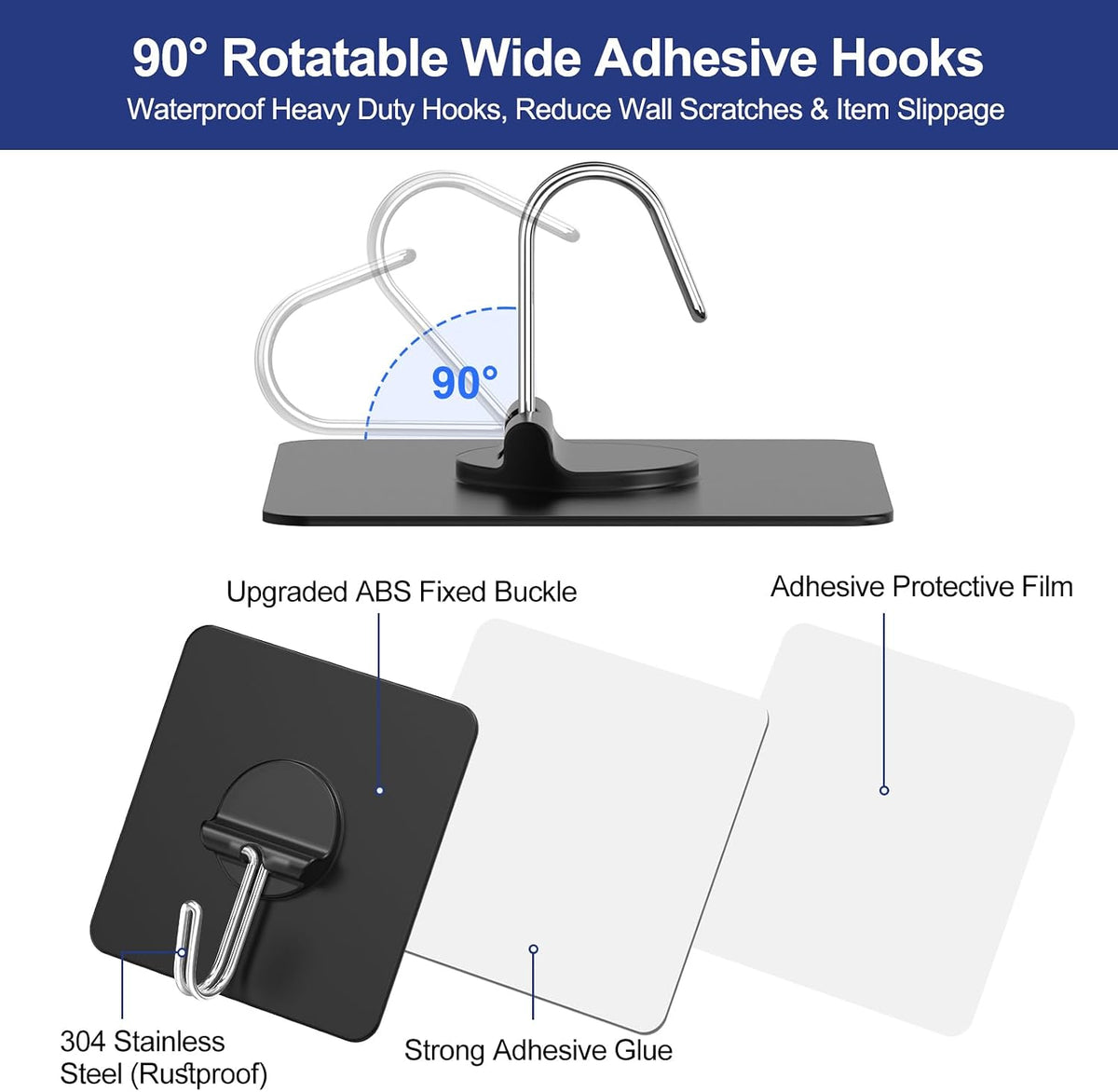 Adhesive Wall Hooks No Drill Large Clear Heavy Duty,13LB Sticky 8 Pack