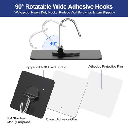Adhesive Wall Hooks No Drill Large Clear Heavy Duty,13LB Sticky 8 Pack