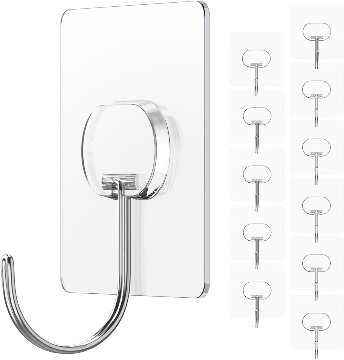 Adhesive Wall Hooks No Drill Large Clear Heavy Duty,13LB Sticky 8 Pack