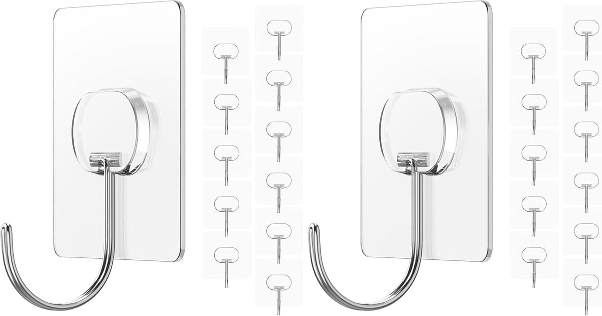Adhesive Wall Hooks No Drill Large Clear Heavy Duty,13LB Sticky 8 Pack