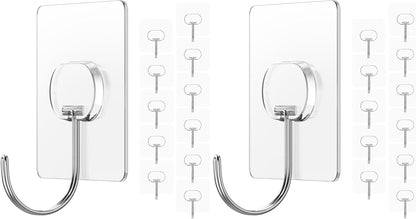 Adhesive Wall Hooks No Drill Large Clear Heavy Duty,13LB Sticky 8 Pack