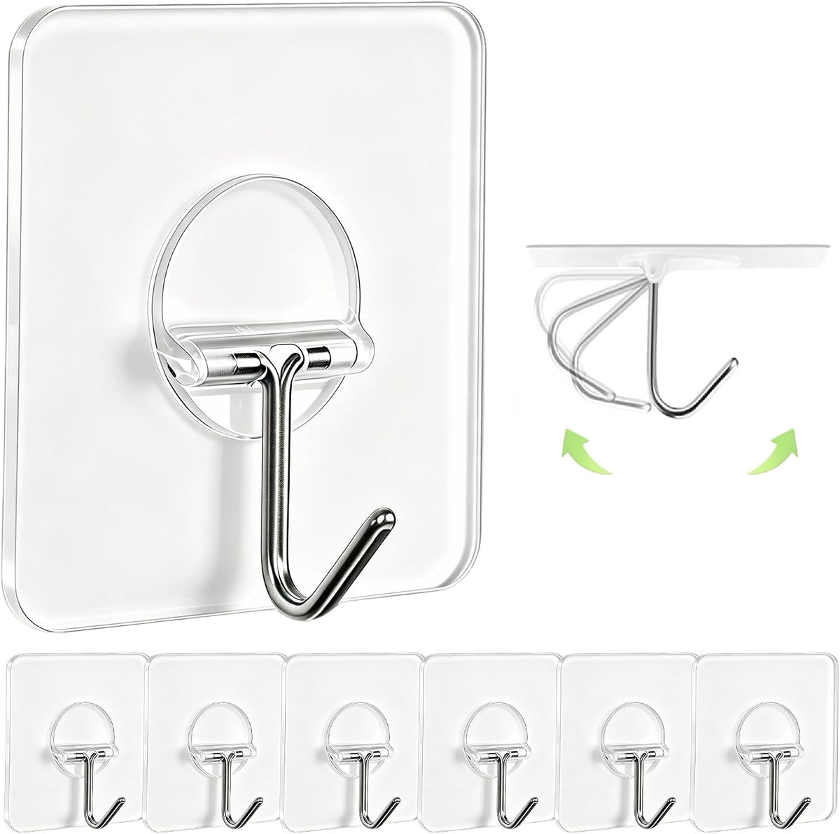 Adhesive Wall Hooks No Drill Large Clear Heavy Duty,13LB Sticky 8 Pack