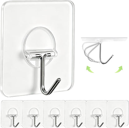 Adhesive Wall Hooks No Drill Large Clear Heavy Duty,13LB Sticky 8 Pack
