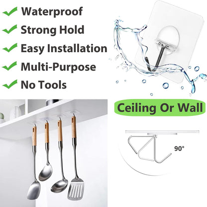 Adhesive Wall Hooks No Drill Large Clear Heavy Duty,13LB Sticky 8 Pack