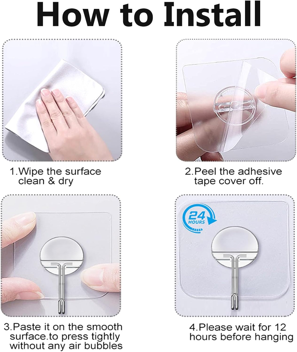 Adhesive Wall Hooks No Drill Large Clear Heavy Duty,13LB Sticky 8 Pack