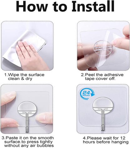Adhesive Wall Hooks No Drill Large Clear Heavy Duty,13LB Sticky 8 Pack