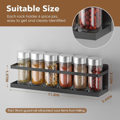 Magnetic Spice Rack for Refrigerator, Magnetic Fridge Shelf for Kitchen Spice Organizer, Spice Rack Wall Mount, Fridge Organizers and Storage (2, Black)