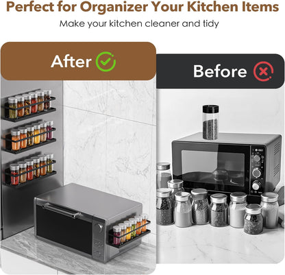 Magnetic Spice Rack for Refrigerator, Magnetic Fridge Shelf for Kitchen Spice Organizer, Spice Rack Wall Mount, Fridge Organizers and Storage (2, Black)