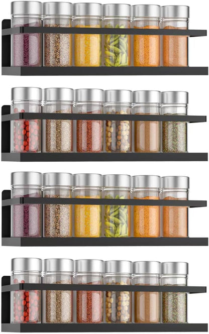 Magnetic Spice Rack for Refrigerator, Magnetic Fridge Shelf for Kitchen Spice Organizer, Spice Rack Wall Mount, Fridge Organizers and Storage (2, Black)