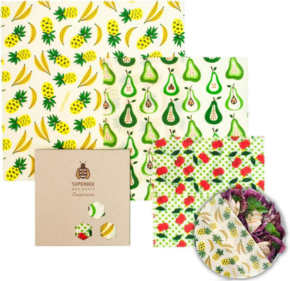 Beeswax Wrap for Food, Set of 3 Bees Wax Wraps, Reusable Bees Paper for Wrapping Vegetables, Cheese, Bowl Covers and Sandwich Wrapping Paper, Beeswax Food Wraps (Fruit Punch)