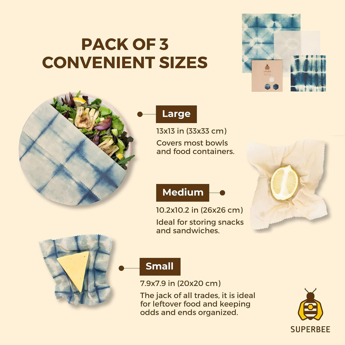 Beeswax Wrap for Food, Set of 3 Bees Wax Wraps, Reusable Bees Paper for Wrapping Vegetables, Cheese, Bowl Covers and Sandwich Wrapping Paper, Beeswax Food Wraps (Fruit Punch)