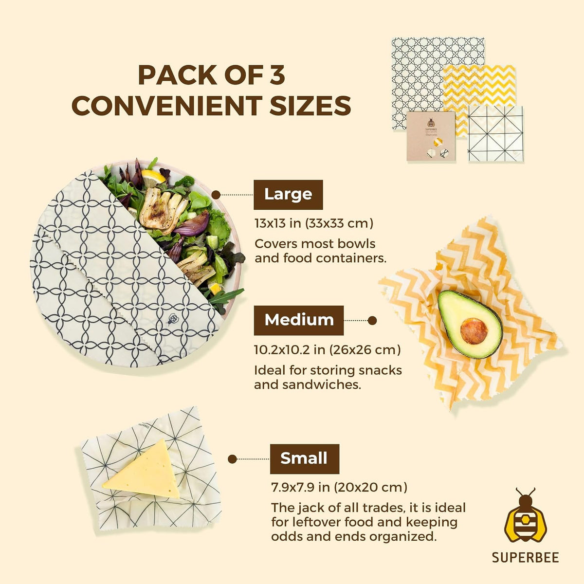 Beeswax Wrap for Food, Set of 3 Bees Wax Wraps, Reusable Bees Paper for Wrapping Vegetables, Cheese, Bowl Covers and Sandwich Wrapping Paper, Beeswax Food Wraps (Fruit Punch)